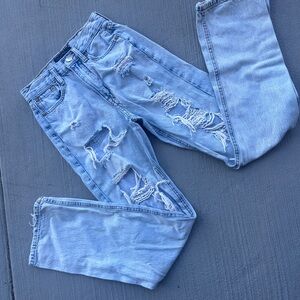 Aeropostale Light Blue Distressed Women's Straight Leg Jeans